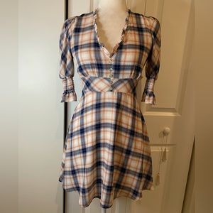 Blue Rain Puff Sleeve Mini Dress In Plaid👗
